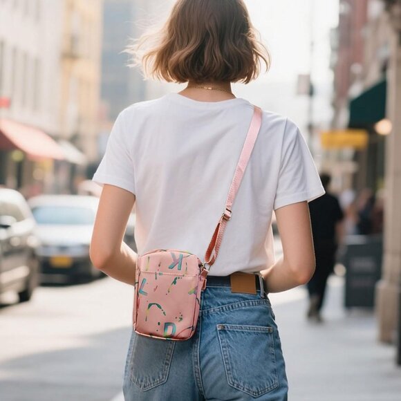 Black Nylon Oxford Cloth Crossbody Phone Purse with Letter Print, Compact and Ad - Picture 6 of 6